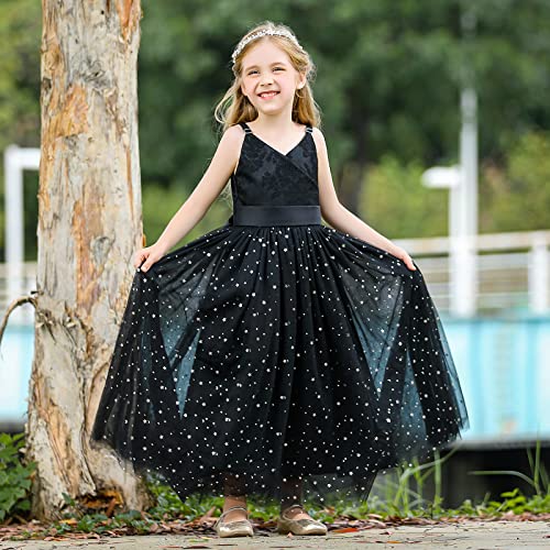 Doragirl Lace Girls Flower Dress Wedding Embroidered Princess Sparkle Tulle Birthday Party Dresses Pageant Evening Halloween Black #TOP3