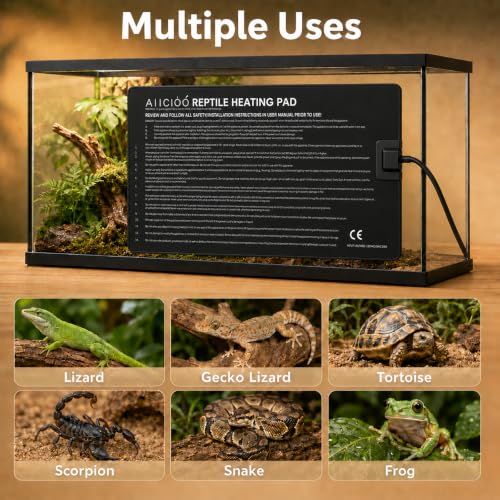 Image of Aiicioo Reptile Heating Pad - Hermit Crab Heater Heat Mat for Reptiles Snake Lizard 24 Watt