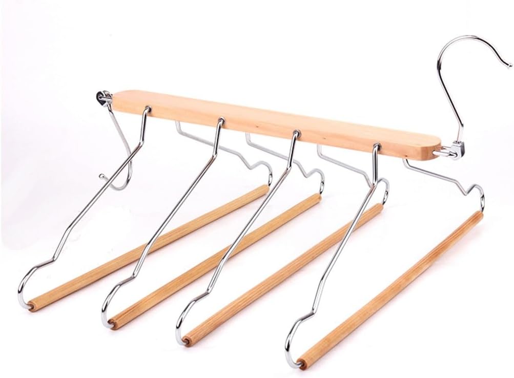 JSEIAJB Multifunction Hanger Wooden Pants Hanger 4 Layer Organizer Space Saving Foldable Clothes Trouser Rack(D)