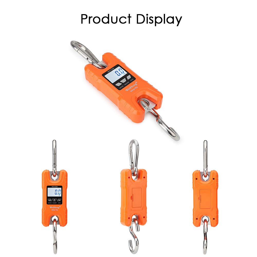 Escala Digital Báscula Digital para grúas de Trabajo Pesado Weiheng, 500 kg / 1102 lbs. Escala Multifuncional para Equipaje, con retroiluminación, Unidad LED, Kg/LB para la Pesca en el merca