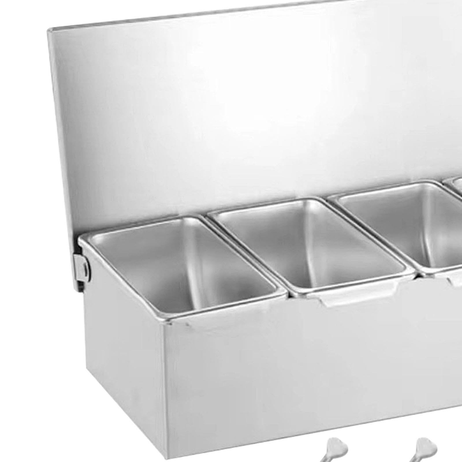 Contenedor de especias con múltiples compartimentos, caja de almacenamiento, juego de condimentos de cocina, recipientes de acero inoxidable para especias, sal, pimienta, Seis rejillas