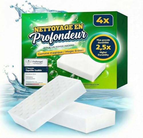 2,5X Plus Longue durée de Vie | Gomme Magique 4X - Nouveau : éponge Magique Extra Longue durée | Eponge Magique Mur Blanc enlève la saleté dans la Cuisine et la Salle de Bain