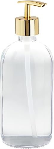 Miniatura 5 de Juvale Juego de dispensador de jabón de vidrio recargable, botellas transparentes de 16 onzas con bombas doradas, paquete de 6, dispensadores de