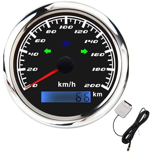 Deramg 120 Km/h 200 Km/h GPS スピードメーター、左右ハイビームインジケーターライト付き 85MM スピードメーターゲージ カーボートマリン 12V/24V用(BS 200 KMH)
