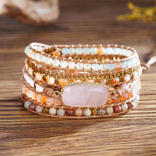 Image of Plumiss Women Boho Handmade Natural Stone Crystal Leather Bead Wrap Bracelets Collection