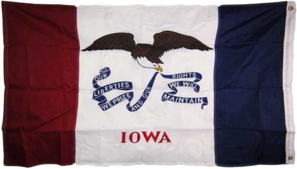 AES 3x5 Embroidered State of Iowa Double Sided 210D Nylon Flag 3'x5' Clips Banner Grommets Double Stitched Fade Resistant Premium Quality
