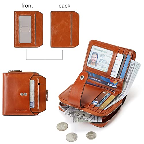 BOSTANTEN Leather Wallets for Women RFID Blocking Zipper Pocket Small Bifold Wallet Card Case Brown2