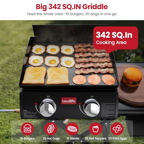 LAUDLIFE Portable Gas Griddle with Adjustable Stand 20 000 BTUs 342 Sq In Cooking Surface - image 5