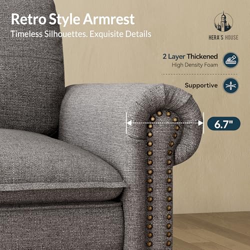 Image of HERA'S HOUSE Modular Sectional Sofa Set for Living Room 2-Piece Deep Seats | Mid-Century Modern 5-Seater Cloud Sofa Set, Dark Grey, Rolled Arms & Nailhead Trim, Wider Seats, Soft Linen Furniture Set