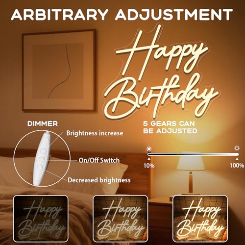 Happy Birthday Neon Sign for Wall Decor, Dimmable LED Happy Birthday Light Up Sign, Happy Birthday Sign for All Birthday Party Decoration Backdrop and Any Ages Bday Celebration, Warm White by Lurevia - Used condition - Image 4