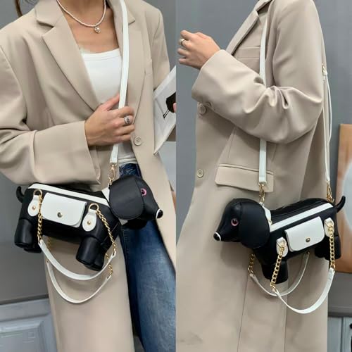 Image of Women PU Leather Unique Novelty Dog Shaped Crossbody Shoulder Bag Handbag Purse