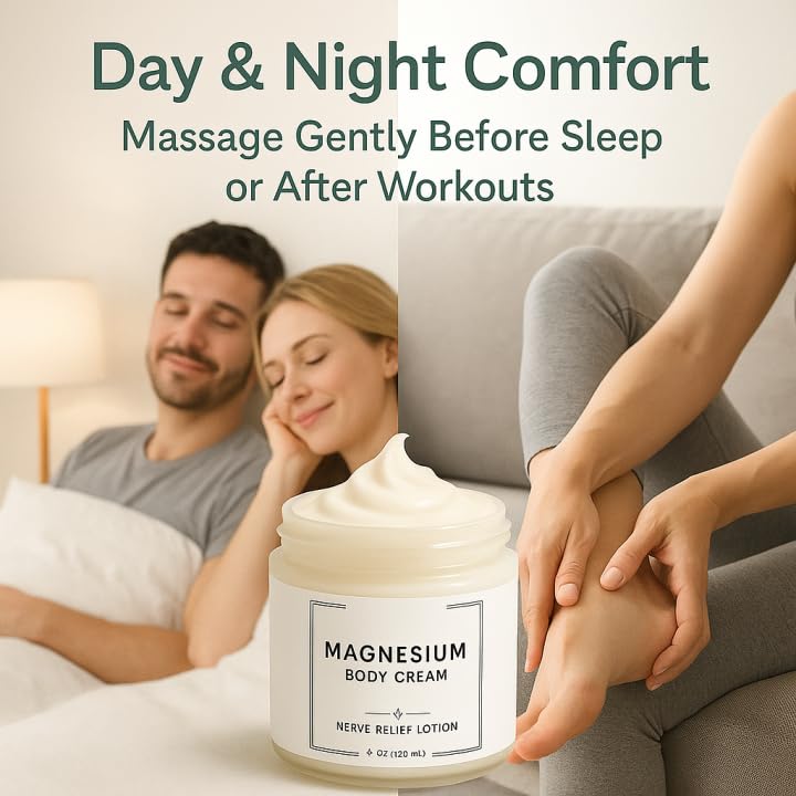 Miniatura 5 de Loción de magnesio  Crema nerviosa con cloruro de magnesio e ingredientes puros para el cuidado de pies y piernas, fórmula no grasa, 4.1 fl oz (1)
