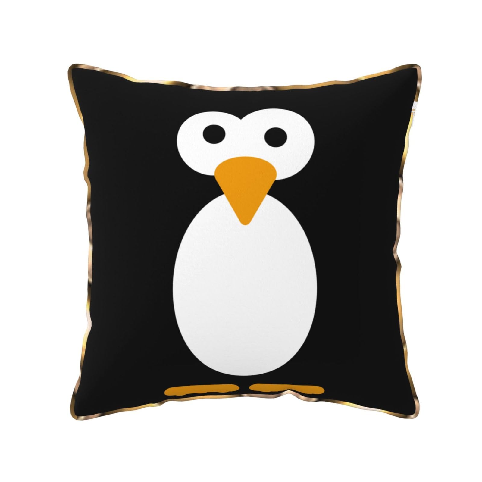 AUBKFELD Cute Penguin Printed Velvet Cushion Cover 45x45 CM with Gold Edging Strip, Square Pillowcase Soft Throw Pillow Covers Case Decorative for Living Room Sofa Couch Bed Bench