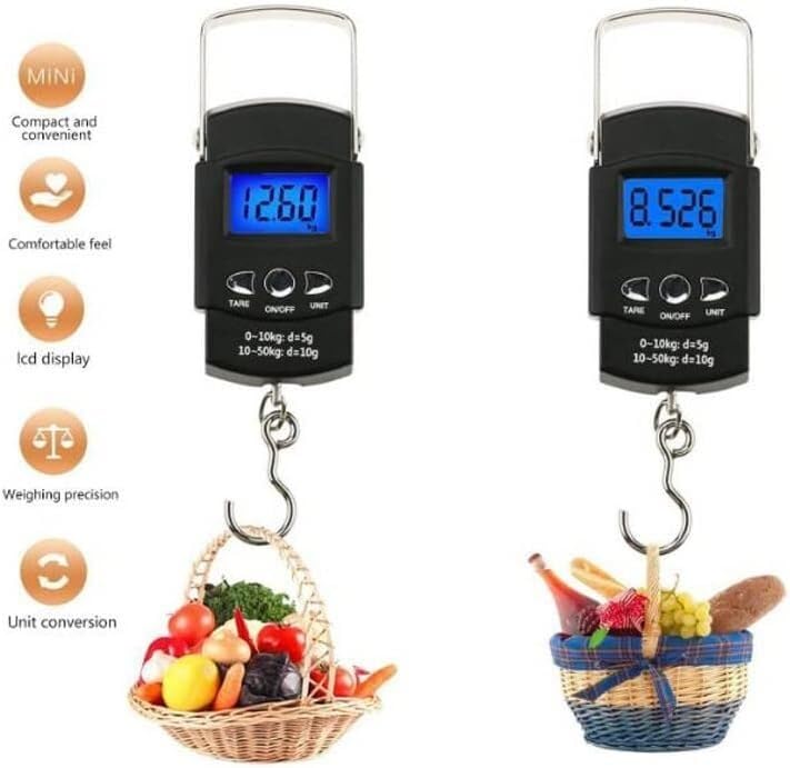 Przenośna waga do bagażu,Cyfrowa waga do bagażuWaga do bagażu,Wagi elektroniczne z linijką,Precyzyjne wagi ręczne,Mini kieszonkowa cyfrowa walizka podróżna Bagaż Ważenie rybich łusek