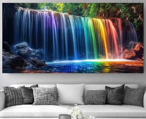 Diamond Painting XXL Cascade Colorée 30x60cm Kit Broderie Diamant Complet Adultes