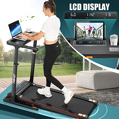 Image of Treadmill with Desk Workstation & Adjustable Height, 300 lb Capacity, FUNMILY Walking Pad Treadmill with Desk & Incline, Folding Work Treadmill for Home Office