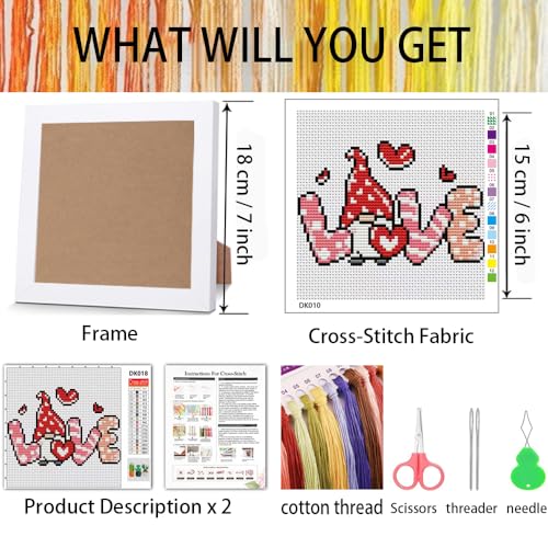 Image of Tiwabb Gnome Cross Stitch Kits for Adults,Love Stamped Cross Stitch Embroidery Kit for Beginners with Framed,Partial 11CT Cross-Stitch Arts and Crafts for Adults 6.7x6.7inch