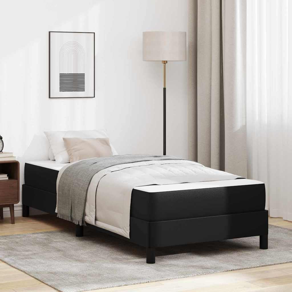 Black Fabric Bed Frame with Mattress, Single 80 x 200 cm, Wooden Slat Base, 203 x 80 x 45 cm, Medium Firm Support for Bedroom, Guest Room, Adult Sleep Comfort