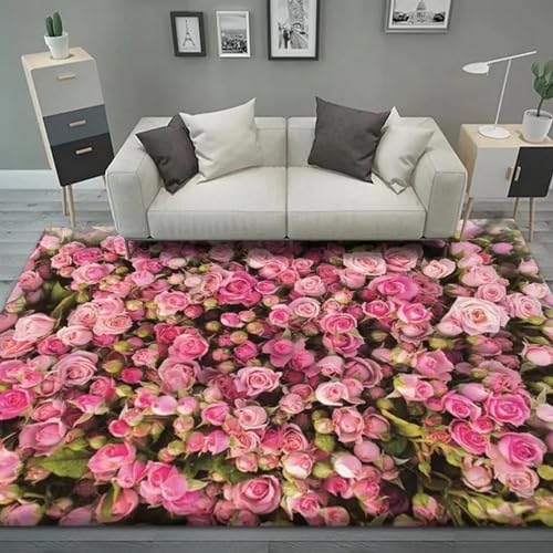 3D Rosa Rosenpflanze Gedruckt Musterteppich. Jugendlich Schlafzimmer Themen Dekorative Teppiche, Eingangstürmatten, Saugfähige rutschfeste Badezimmertürmatten 200 X 300 cm -1X1O6G7