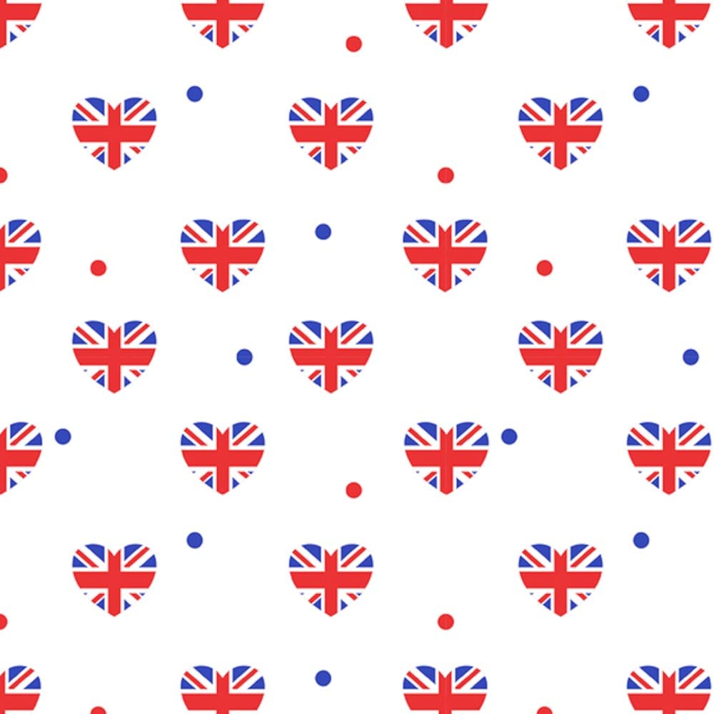 Polycotton Fabric British Hearts Kings Coronation Union Jack Patriotic (Price Per Meter) (White)