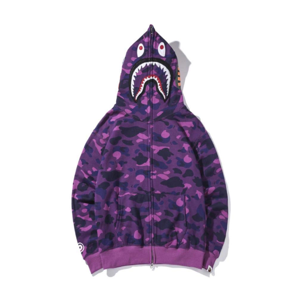 YANGPP Shark Head Print Embroidery Camouflage Zipper Men'S Hoodie