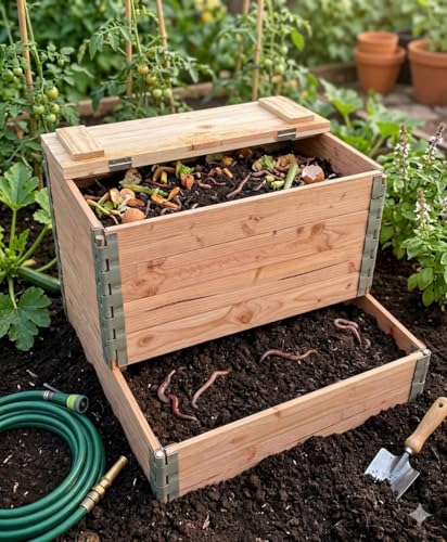 Composteur en Bois 300L en Douglas Naturel avec Couvercle
