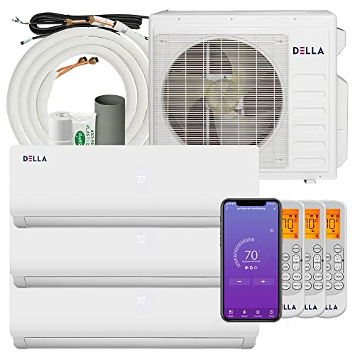 Della 27K BTU ODU Tri 3 Zone 12K 12K 12K BTU 19 SEER2 208-230V Cools Up to 1650 Sq.Ft Wifi Energy Efficient Multi Zone Ductless Mini Split Air Conditioner Heat Pump Full Set Della 27K BTU ODU Tri 3 Zone 12K 12K 12K BTU 19 SEER2 208-230V Cools Up to 1650 Sq.Ft Wifi Energy Efficient Multi Zone Ductless Mini Split Air Conditioner Heat Pump Full Set