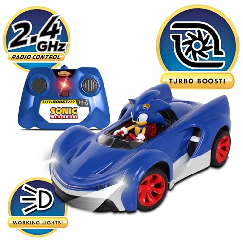 Image of NKOK Team Sonic Racing 2.4GHz Radio Control Toy Car with Turbo Boost - Sonic the Hedgehog 601, Features Working Lights, Adjustable Front Wheel Alignment, Super Fun and Easy, Ages 6 and up