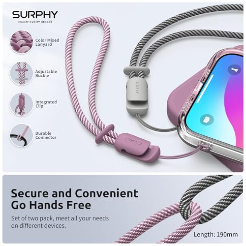 Image of SURPHY 2 Pack Phone Lanyard, Phone Wrist Strap for Case, Camera Wrist Strap | Ultra-Light 2-Color Braided Phone Strap, Cellphone Charm Strap, Anti-Lost Wrist Lanyard for Women and Men, Lilac Purple Gray