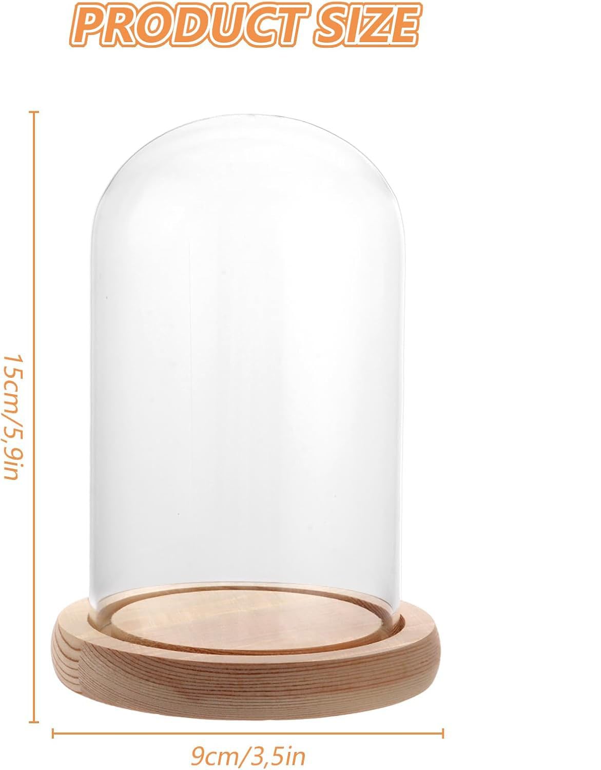 Voarge Glasglocke mit Holzboden, mit Holz Sockel Bell Jar Cloche für Valentinstag Muttertag Blumendekorationen Basteln, 9x15cm