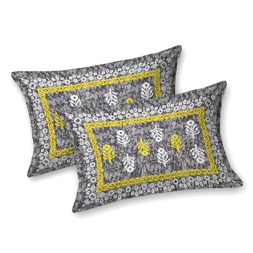 Image of RajasthaniKart 100% Cotton 180 TC King Size BEDSHEET with 2 Pillow Cover - 90X108 (Suitable for King Size Bed Sheet or Double Bed, Grey Booty Jaipuri, 5301)