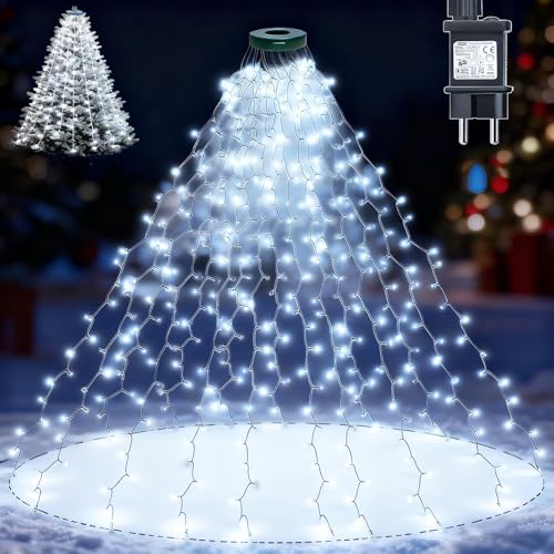 Joycome Luces Arbol Navidad 400 LED 2m*16 Luz de Navidad con IP65 Impermeable 8 Modos Brillo Alto Cadena de Luces para Árbol de Natal para Exterior Interior -Blanco