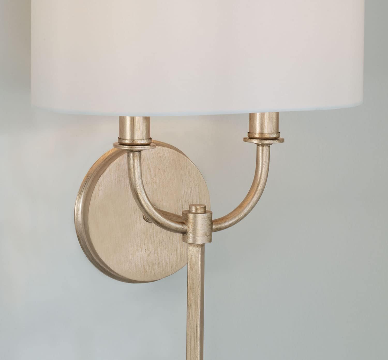 Claire Brushed Champagne 2-Light Wall Sconce with White Fabric Shade