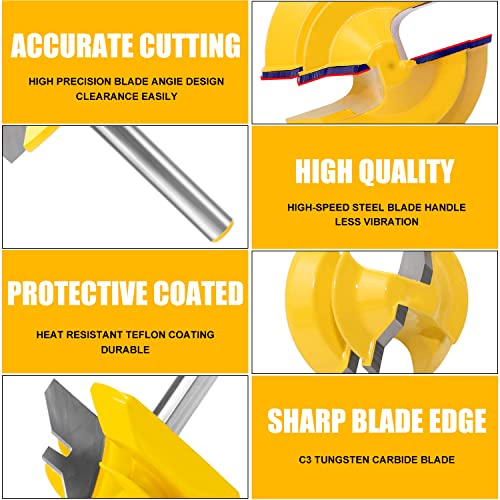 Image of Newdeli 45 Degree Lock Miter Router Bit 3-Piece Set, for 1 /2 inch, 5 /8 inch, 3 /4 inch Cutting Height, 1 /4 Inch Shank. Easy to Create Lock Miter Joint
