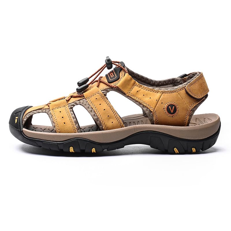 Men's Leather Sandals Big Size Beach Shoes with Adjustable Buckle - Comfortable Outdoor Footwear for Wide Feet, Summer Casual Slip-On Design4