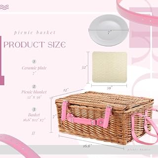 YPshuye Picnic Basket Set for 4 with Waterproof Blanket Mat Insulation Bag Wicker Pink Floral Classic Fresh Gift for Wedding Birthday Summer Camp Outdoor Camping Beach Travel Christmas Thanksgiving