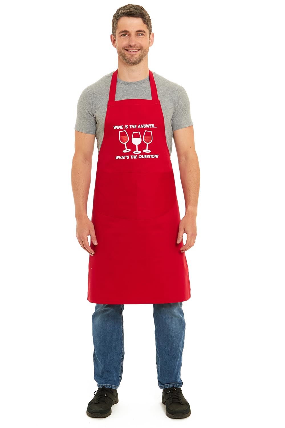 Tesmark Wine Is The Answer Barbecue & Butcher Aprons for Men and Women with Pockets, One Size Plain Colour Versatile Novelty Aprons Ideal for Home, Kitchen, BBQ and Professional Use (Red)