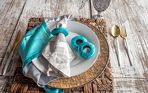 Napkin Rings Rustic Hand Woven Set Of Colorful Ring Holder Coastal Tropical Beachy Napping Rings For Thanksgiving Xmas Wedding Everyday Dinning Table Parties (6X, Turquoise) #TOP1