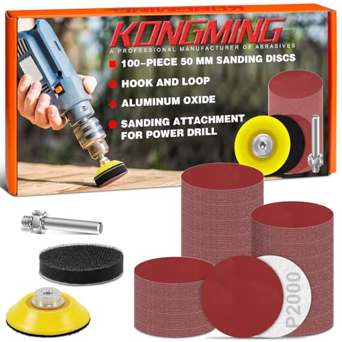 KONGMING Dischi Abrasivi 50mm 100 Pezzi Carta Abrasiva Grana 2000 per Attacco per la levigatura del Trapano