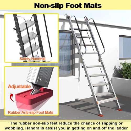 Escaleras extra anchas con il para una instalación segura en literas de suelo o acceso en la azotea. Escalera segura para uso doméstico y exterior