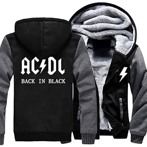 LYANXI Men Hoodie Zip Jacket Print AC-DC Fleece Warm Hooded Full Zipper Sweatshirt Long Sleeve Coat for Autumn Winter - Teens Gift Cover
