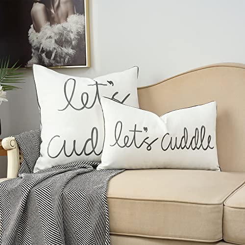 Sanmetex Decorative Lumbar Pillow Covers 12X24 Inches, Embroidery Soft Rectangluar Pillow Cover With Lets's Cuddle Saying For Bed, Bedroom, Grey.. #TOP7