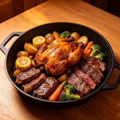 Image of 1pcs Multi-Function Cast Iron Griddle 17inch Skillet for Pizza, BBQ, Pancakes - Compatible with All Stovetops, Ideal for Home Kitchen and Outdoor Cooking, Easy to Clean, Home Kitchen Cookware