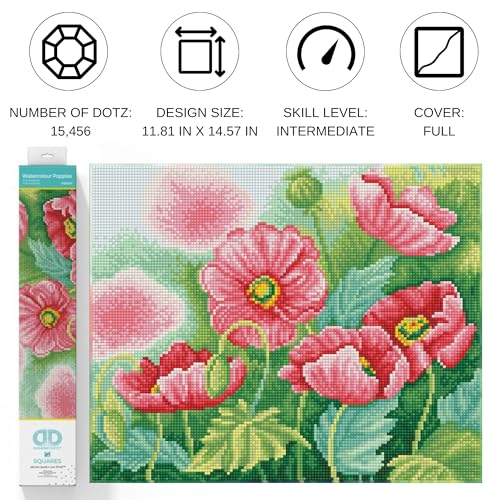 Image of DIAMOND DOTZ Watercolour Poppies Diamond Painting Kits for Adults - Diamond Art Kits a Relaxing Creative Craft Kit with Dotz Gems 11.8x14.6