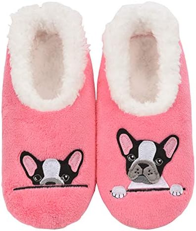 Snoozies Pairable Slipper Socks | House Slippers for Women, Fuzzy Slipper Socks | With Unique Designs, Non Slip Socks - Frenchie - X-Large