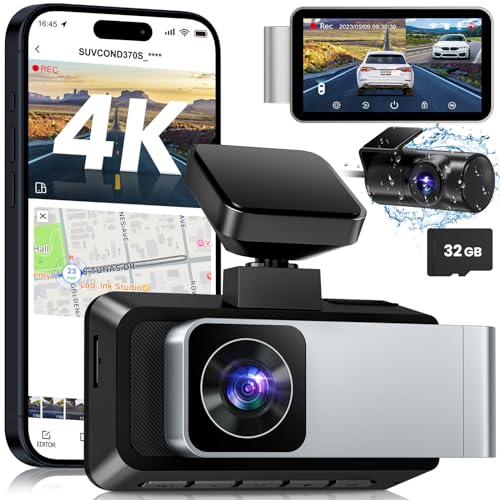 SUVCON 4K Dash Cam Front and Rear, Dual Dash Camera for Cars 4K+1080P Dashboard Car Camera Built-in Wi-Fi GPS, 24H Parking Monitor, Night Vision, Loop Recording, WDR, 170° Wide Angle, Free 32GB Card image_0