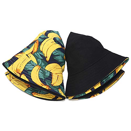 Mashiaoyi Unisex Print Double-Side-Wear Reversible Bucket Hat Banana #TOP4