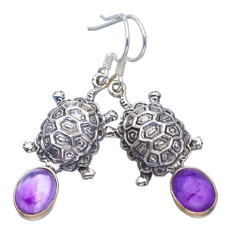 Boucles améthyste naturelle argent 925 StarGems F6703 tortue fait main 1 3/4"
