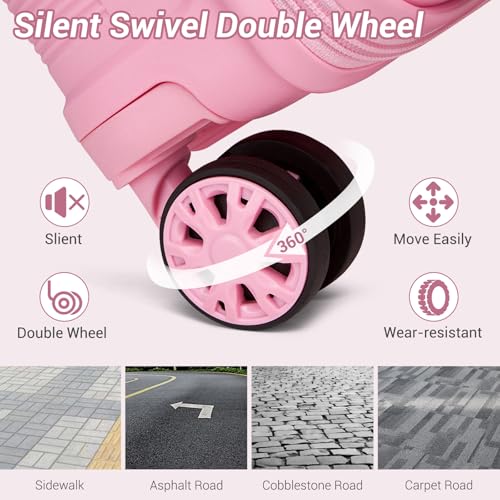 Kono Luggage Sets 3 Piece Hard Shell Travel Trolley 4 Spinner Wheels Lightweight Polypropylene Suitcase with TSA Lock (Pink, 20/24/28 Set)4