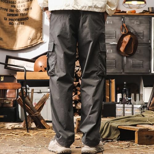 XYXIONGMAO Men's Grey Streetwear Overalls Cargo Pants Loose Drawstring Elastic Waist Multi-Pocket Sweatpants for Men4